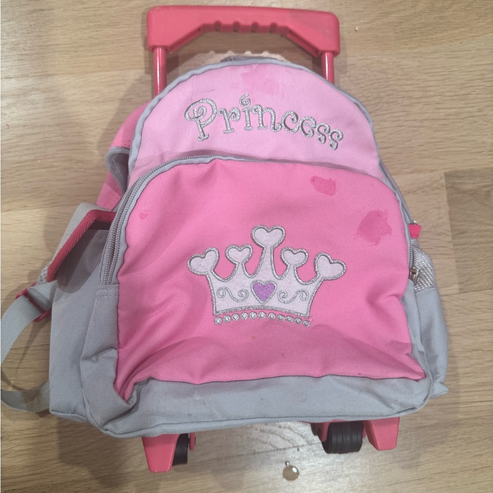 Pink and Gray Princess Rolling Backpack